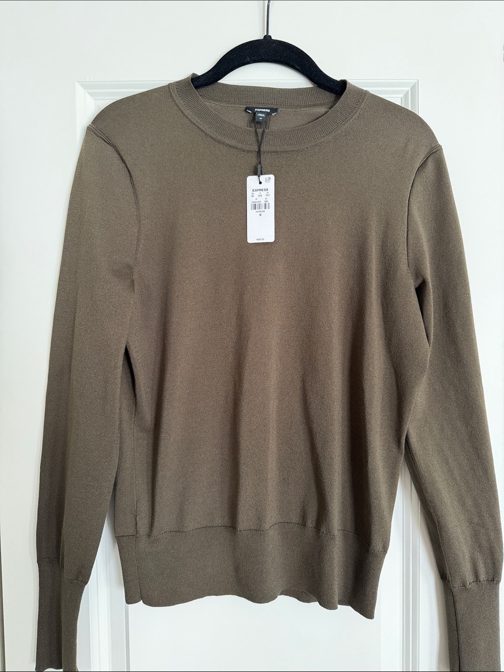 Express Fitted Ribbed Crew Neck Sweater Olive Medium NWT